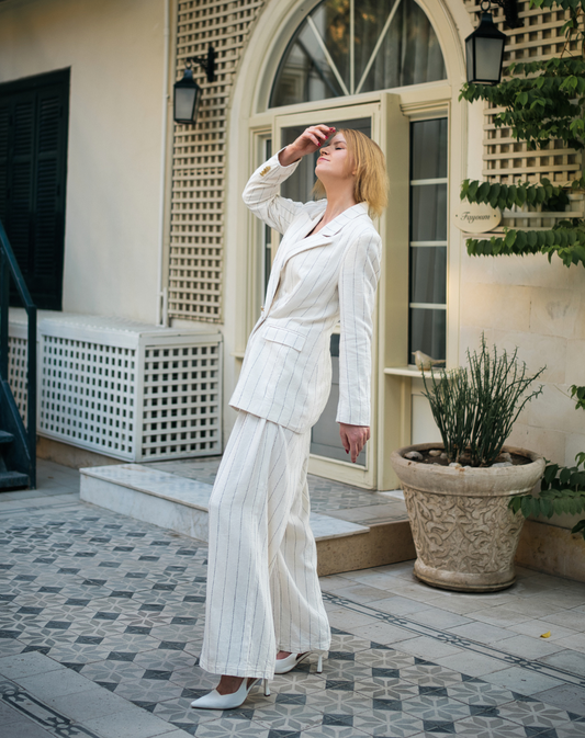 Off-white stripped Wide-leg Pants