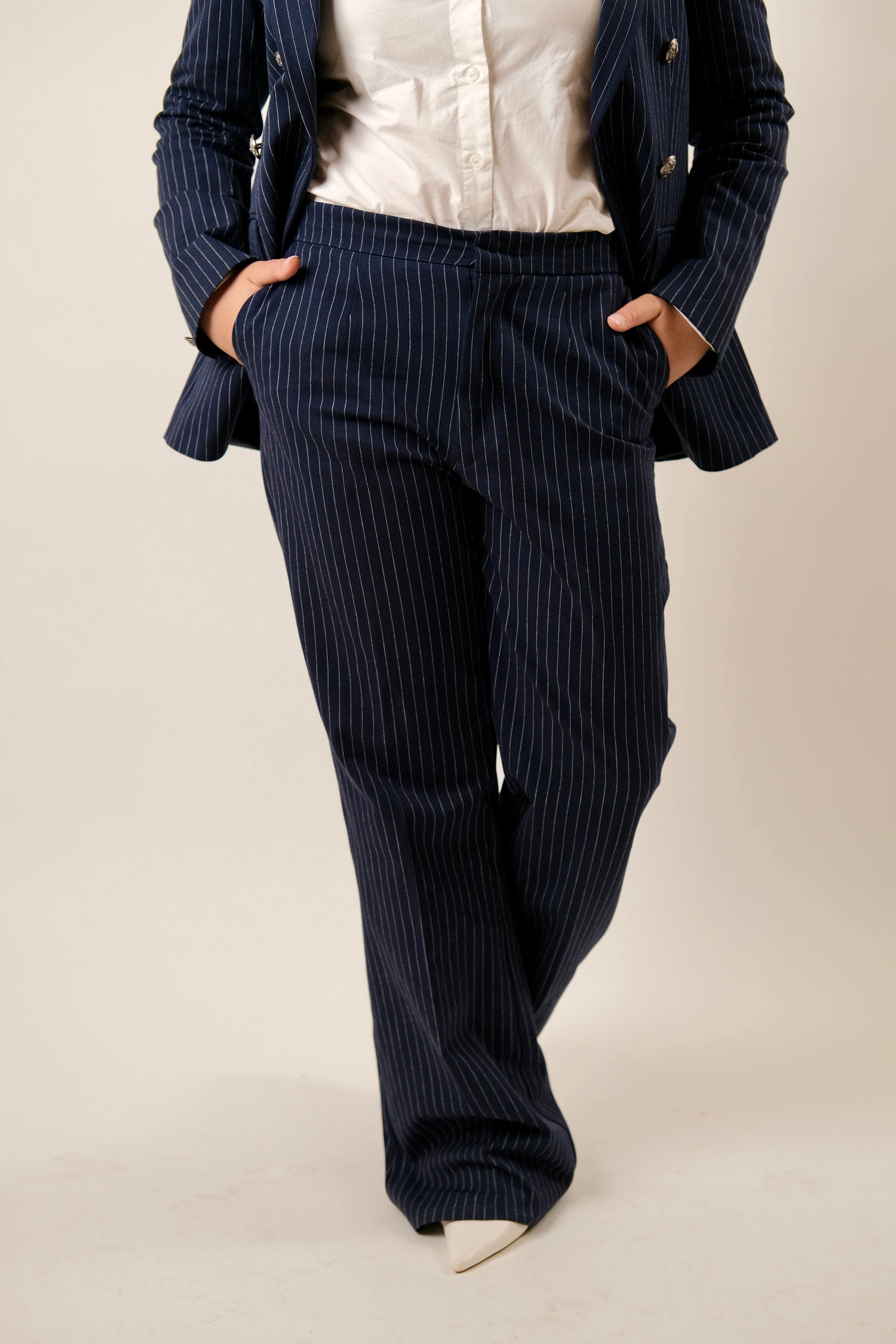 The Executive Pinstripe Pants -Navy Blue Main image