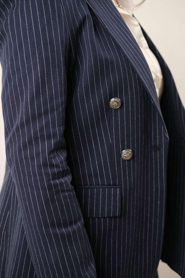 The Executive Pinstripe Blazer -Navy Blue