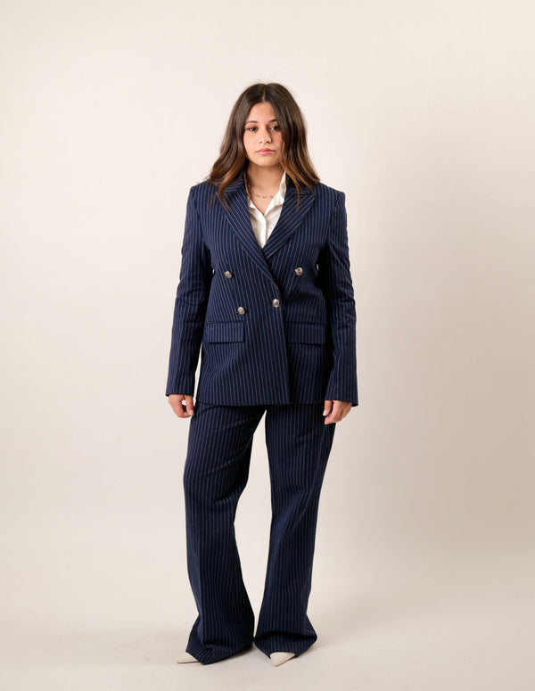The Executive Pinstripe Blazer -Navy Blue