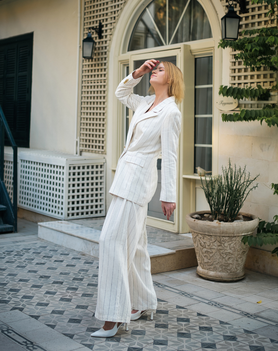 Off-white stripped Wide-leg Pants Secondary image