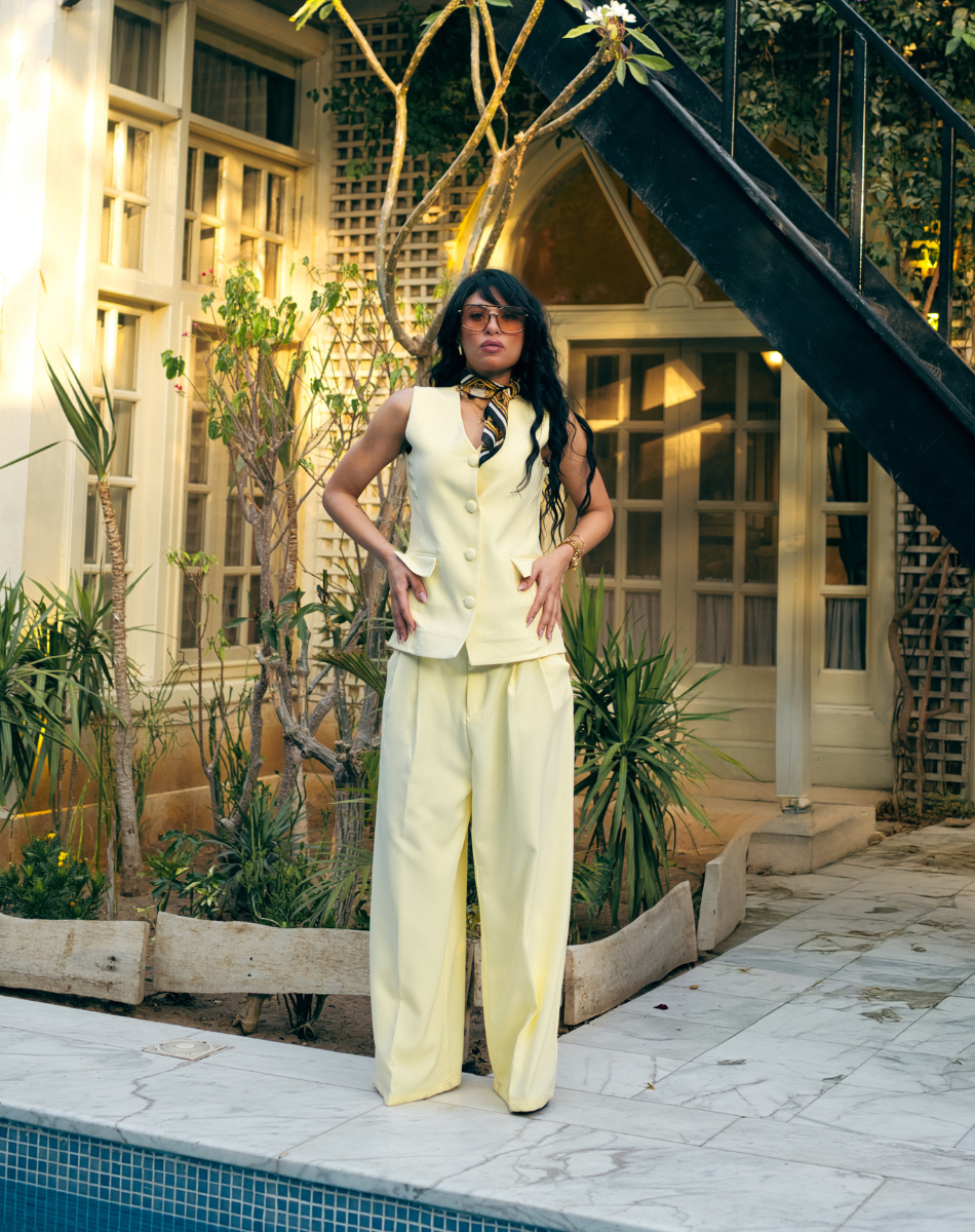 Yellow Long Fitted Vest Secondary image
