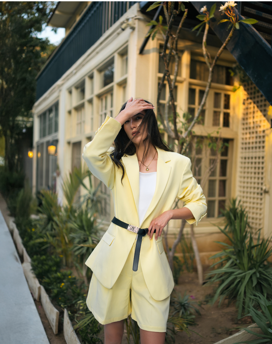 Yellow mid-thigh A-Line Shorts