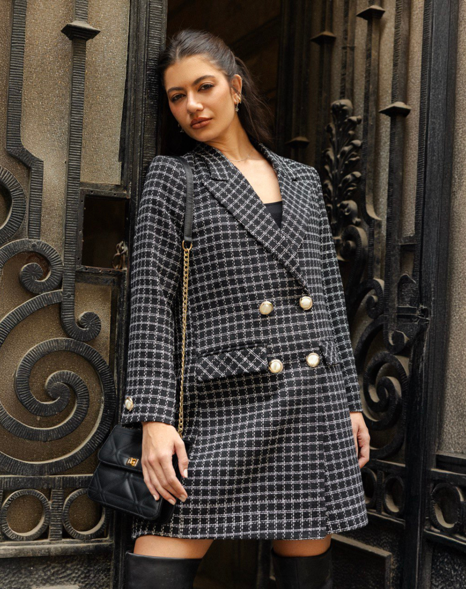 “Nuit Pearl Noir” Tweed Blazer Dress