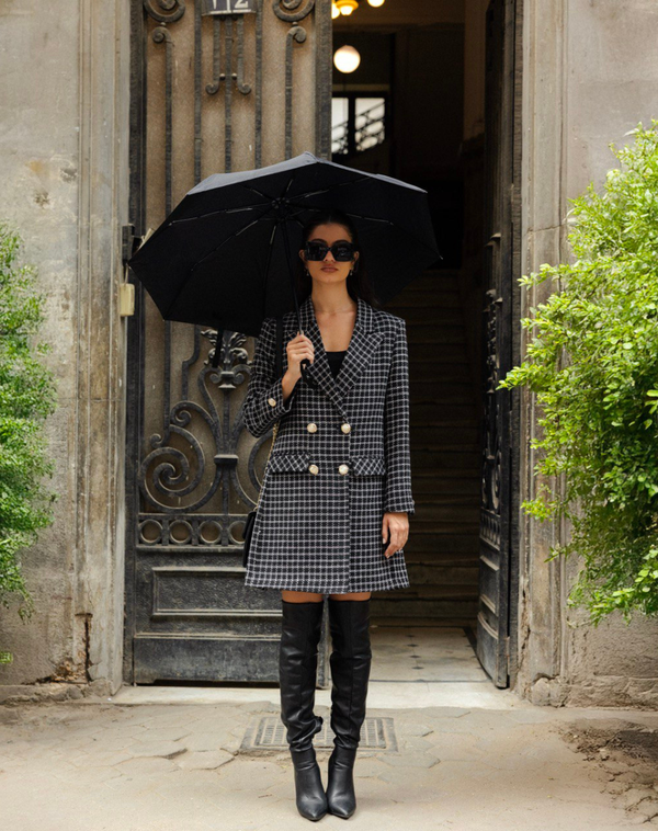 “Nuit Pearl Noir” Tweed Blazer Dress