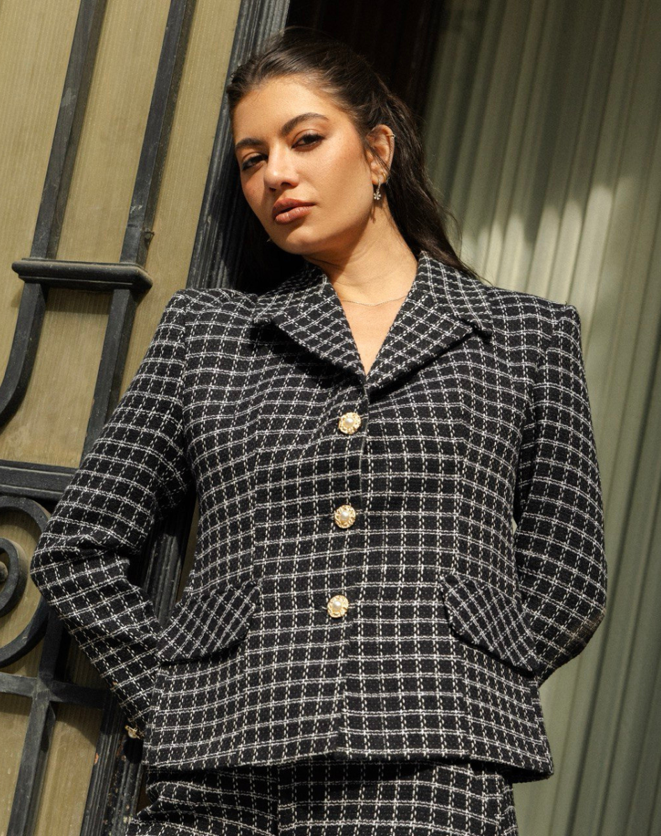 “Nuit pearl Noir” Tweed cropped blazer Main image